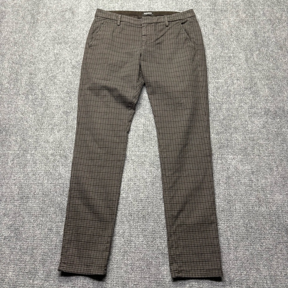 Dondup Chino Pants Mens 33x32 Brown Check Slim Straight Made in Italy